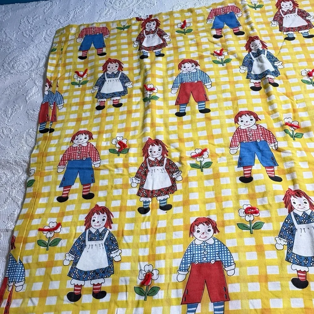 Raggedy Ann Andy Quilt Top Cover Crib Lap Colorful Yellow Gingham 45 X 40